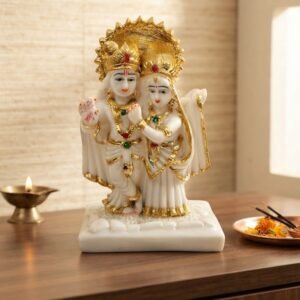 5005 RK. ( Radha–Krishna Marble Idol with Golden Halo )