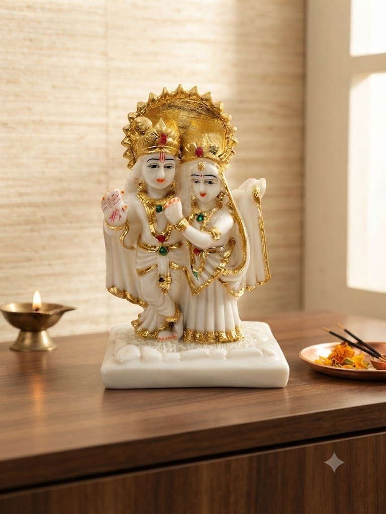 5005 RK. ( RadhaβKrishna Marble Idol with Golden Halo )