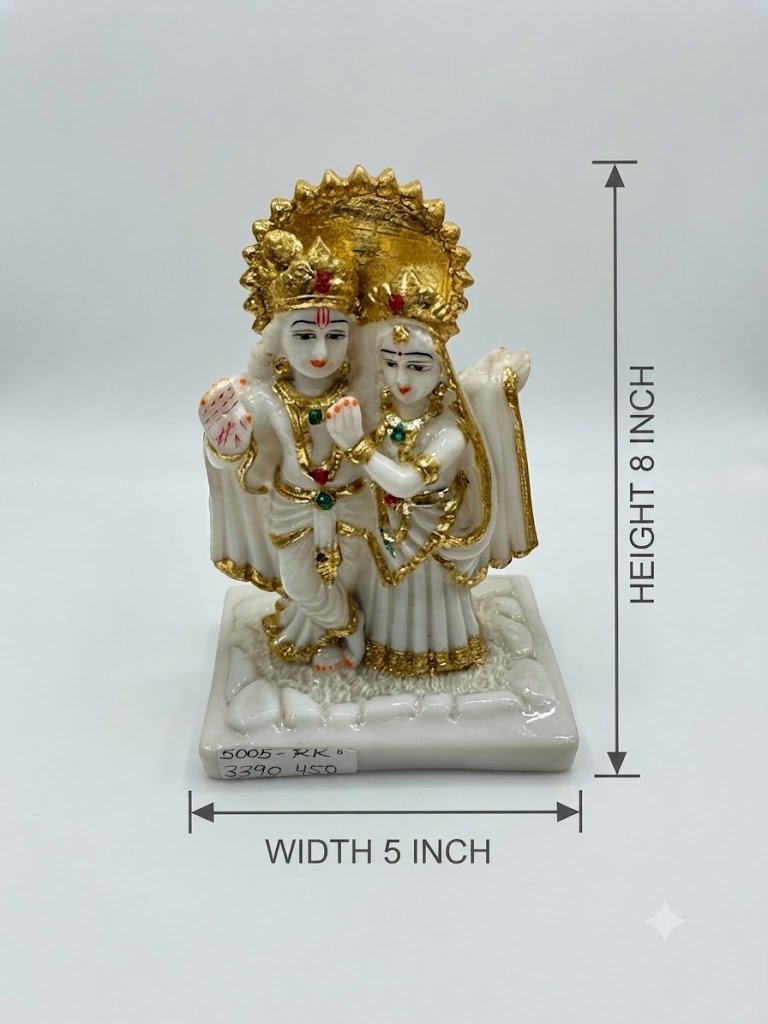 5005 RK. ( RadhaβKrishna Marble Idol with Golden Halo ) - Image 2