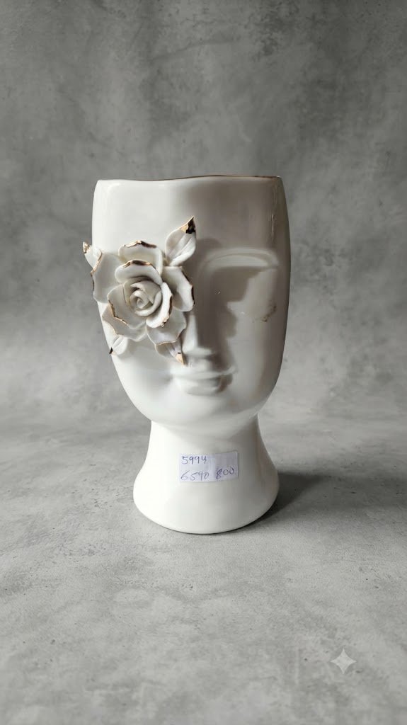 5994 ( Elegant White Face Sculpture Vase with 3D Rose )