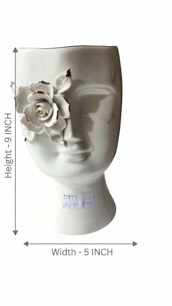 5994 ( Elegant White Face Sculpture Vase with 3D Rose ) - Image 2