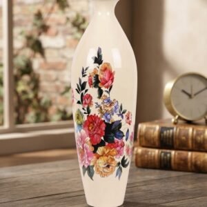 705 ( Elegant White Floral Print Decorative Floor Vase )