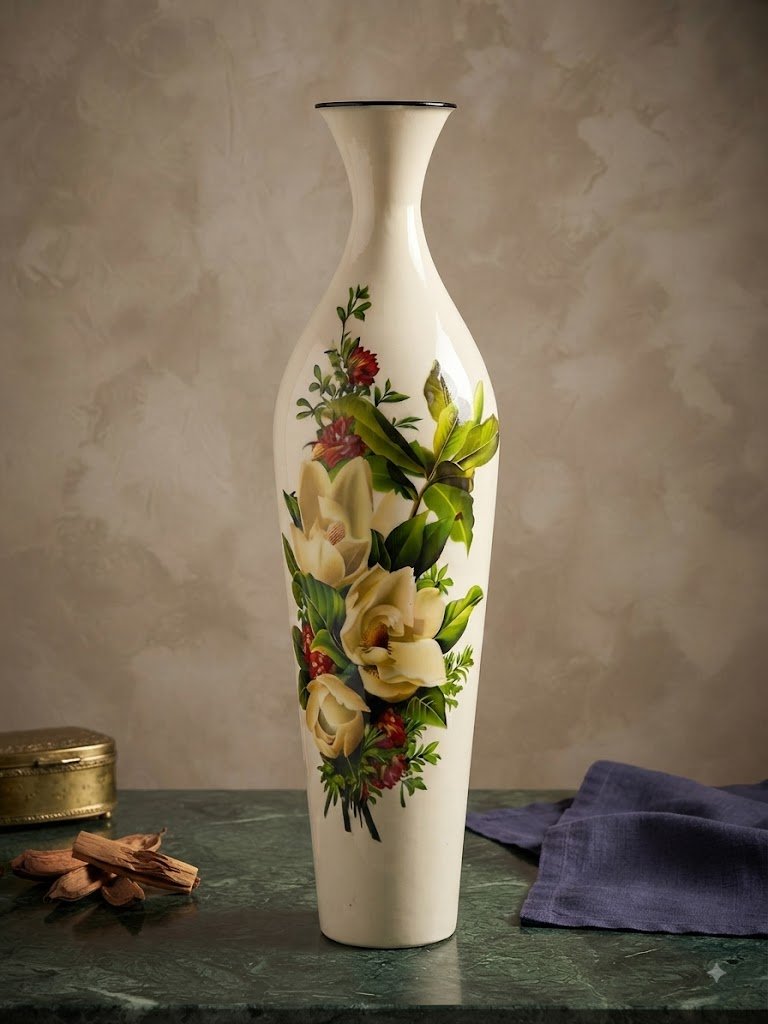 711(A) ( Elegant White Floral Art Decorative Tall Floor Vase )