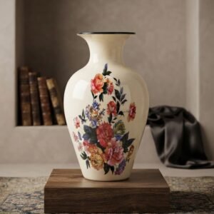 739(A) ( Elegant White Floral Print Round Decorative Vase )
