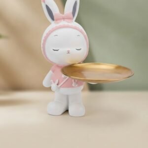 746 ( Cute Bunny Serving Tray Showpiece with Golden Plate )