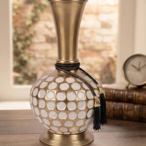 7476 ( Antique Gold & Ivory Mosaic Globe Vase )