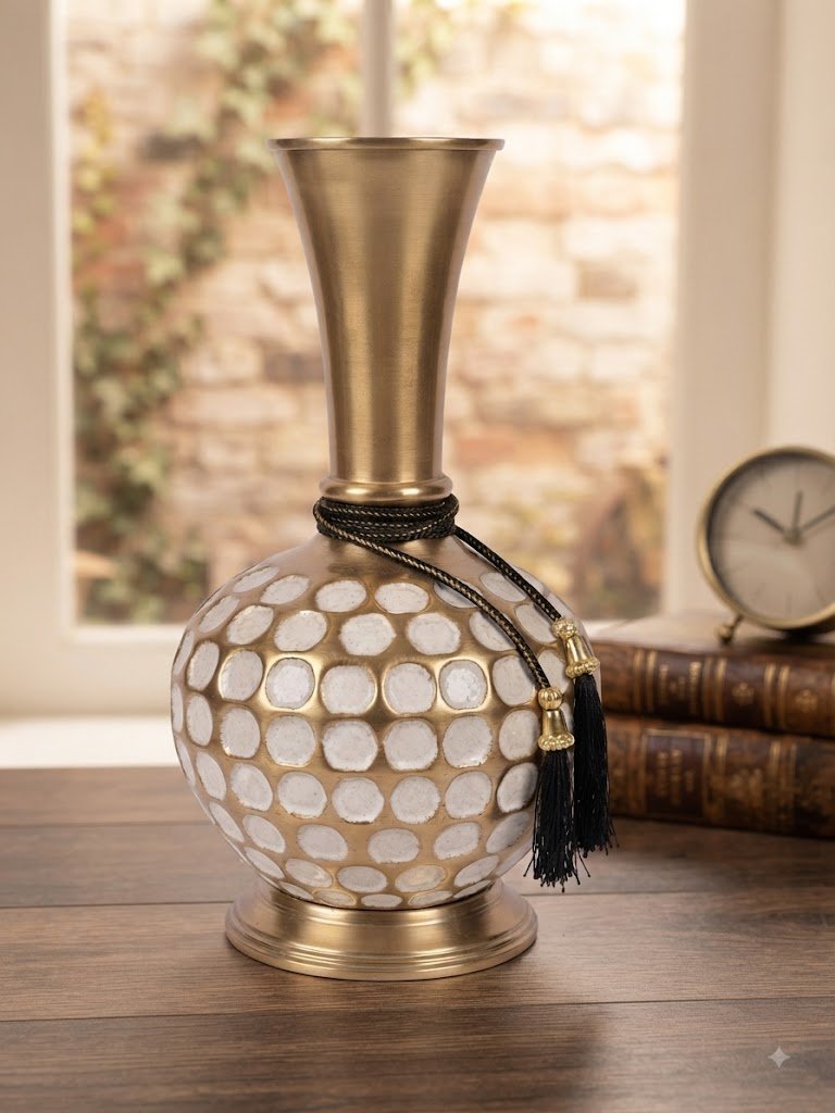 7476 ( Antique Gold & Ivory Mosaic Globe Vase )
