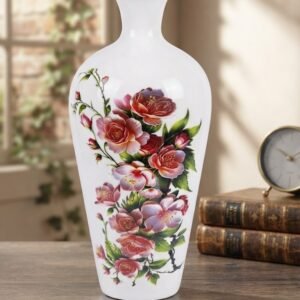 756  ( Elegant White Rose Floral Print Decorative Vase )