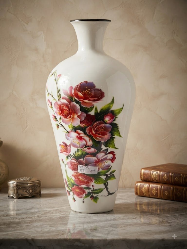 756(A) ( Elegant White & Burgundy Rose Floral Decorative Vase )