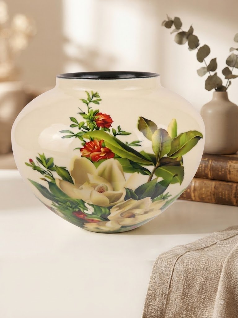 764(A) ( Hand-Painted Floral Bulb-Shaped Porcelain Vase )
