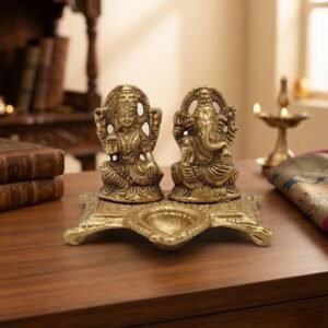 8002  ( Antique Golden Lakshmi & Ganesha Diya Chowki )