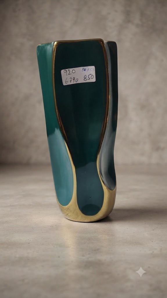 920 ( Elegant Teal & Gold Abstract Decorative Vase )