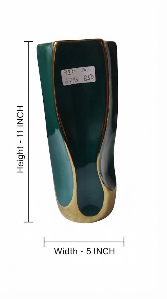 920 ( Elegant Teal & Gold Abstract Decorative Vase ) - Image 2