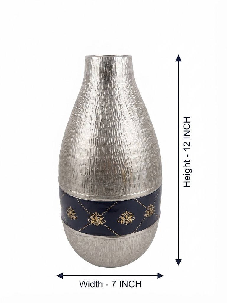 9429 A ( Silver Textured Blue & Gold Decorative Vase ) - Image 2