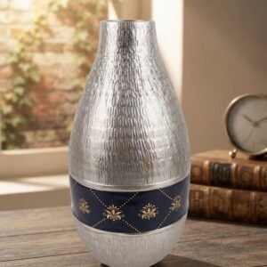9429 A  ( Silver Textured Blue & Gold Decorative Vase )