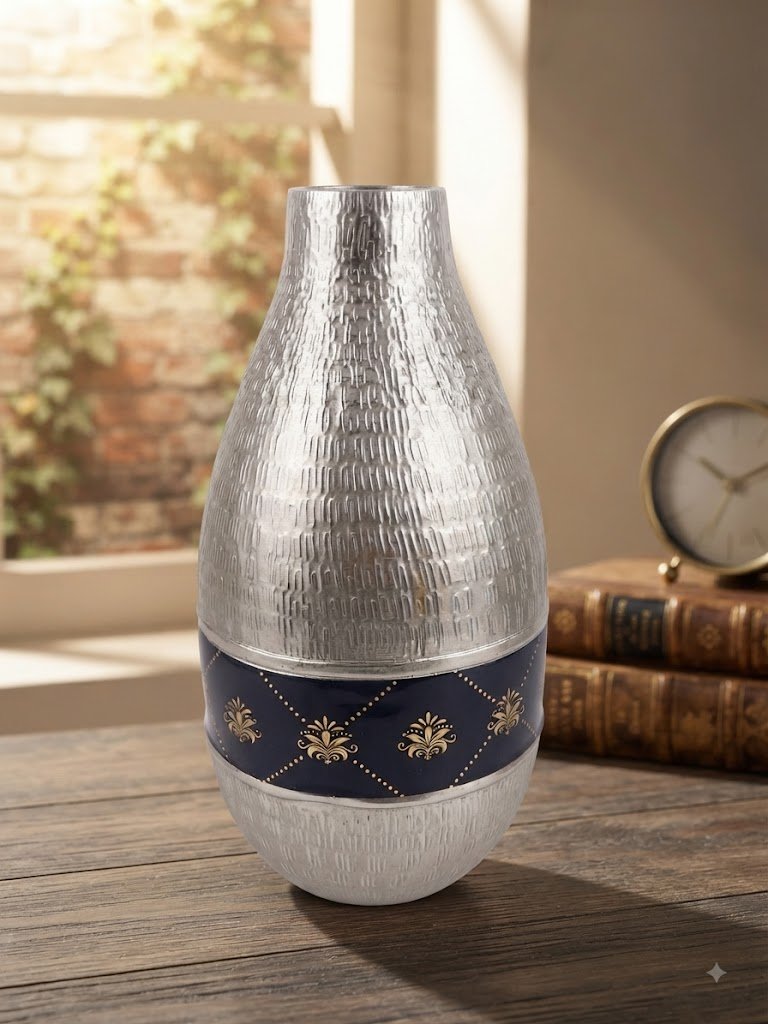 9429 A ( Silver Textured Blue & Gold Decorative Vase )