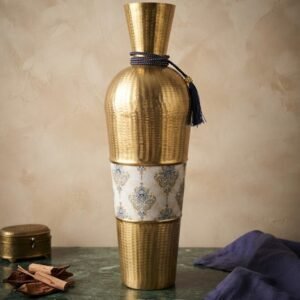 9615 (A) ( Royal Golden Hammered Metal Decorative Vase with Blue Tassel )