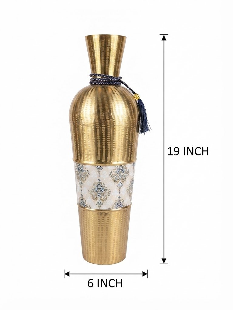 9615 (A) ( Royal Golden Hammered Metal Decorative Vase with Blue Tassel ) - Image 2