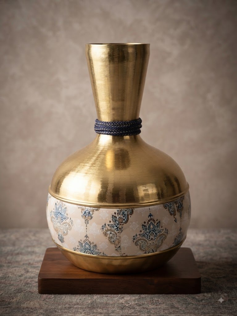 9619 ( Royal Golden Decorative Vase with Ornamental Cream Band )