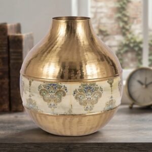 9863 ( Royal Gold & Cream Floral Pattern Decorative Vase )