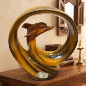 AAA53  ( Elegant Golden Dolphin Loop Sculpture – Premium Decorative Showpiece )