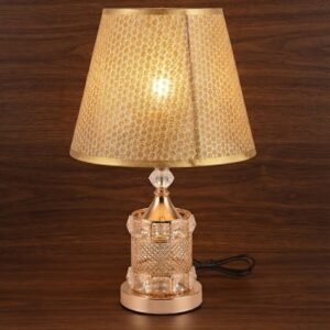 AR 7580 ( Elegant Golden Crystal Table Lamp with Patterned Fabric Shade )