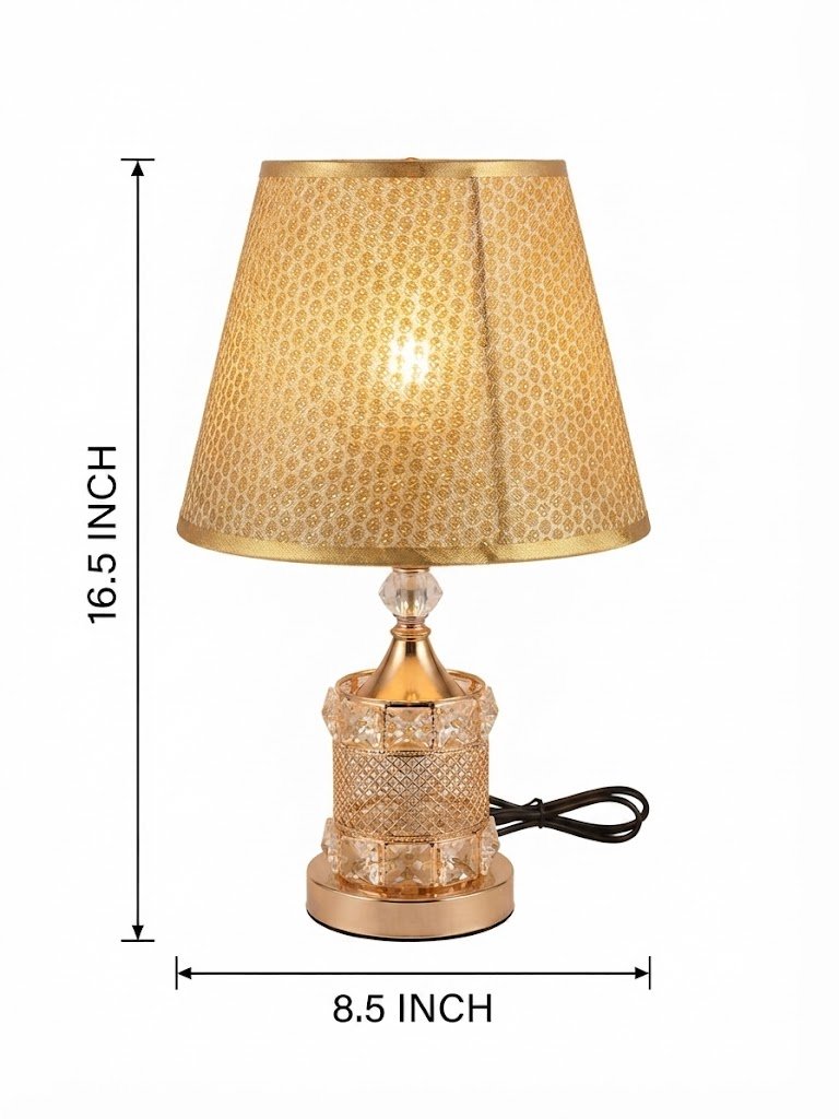 AR 7580 ( Elegant Golden Crystal Table Lamp with Patterned Fabric Shade ) - Image 2