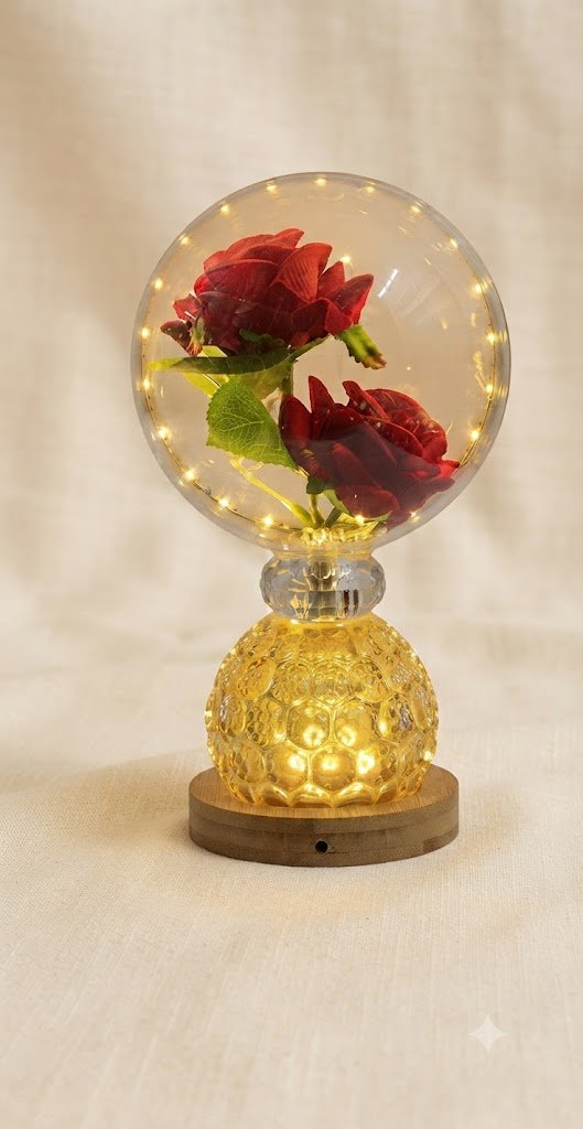 AR1807 ( Illuminated Glass Rose Globe Table Lamp )