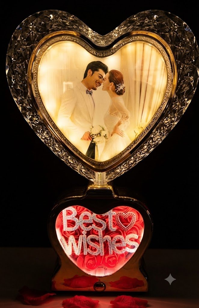 AR3471 ( Luxury Heart-Shaped LED Couple Photo Frame with βBest Wishesβ Light-Up Base ) PCS/CTN.75 - Image 2