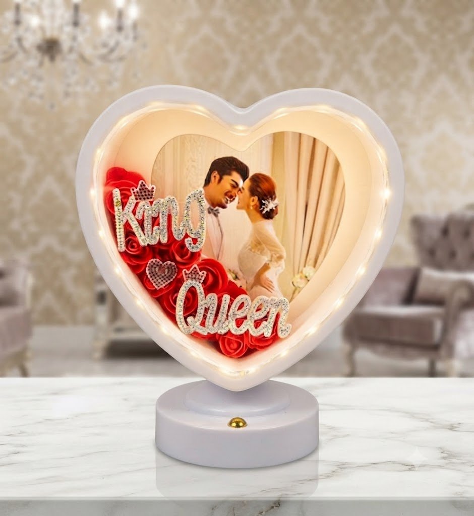AR347 ( Heart-Shaped King & Queen LED Photo Frame with Rose Decoration )PCS/CTN.24