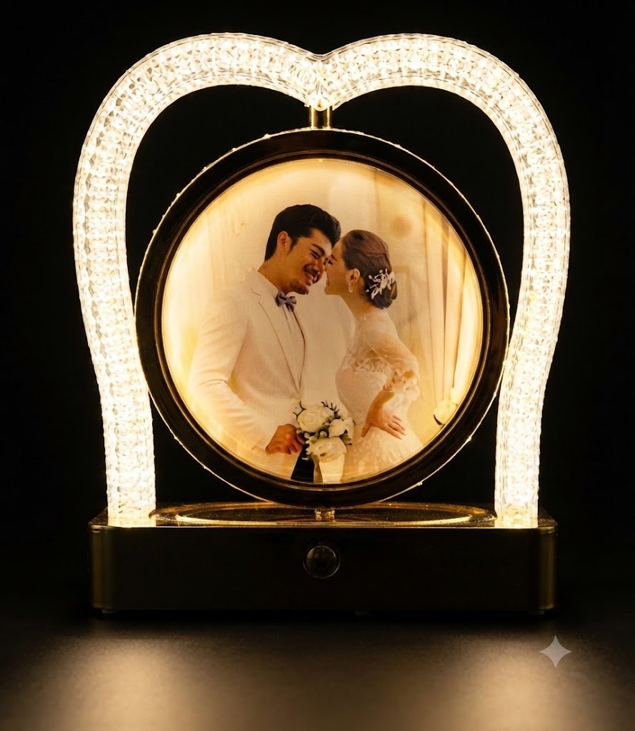 AR3475 ( Luxury Heart-Arch LED Couple Photo Frame with Crystal Light Border ) PCS/CTN-36 - Image 2