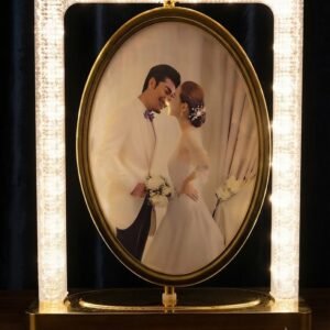 AR3477 ( Luxury Oval LED Photo Frame with Crystal Light Border & Golden Stand )PCS/CTN-36