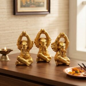 AR379  ( Golden Ganesha Yoga Meditation Statue Set of 3 )