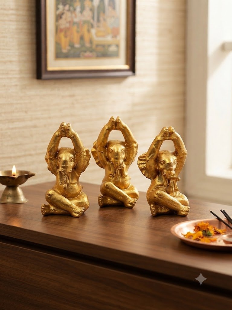 AR379 ( Golden Ganesha Yoga Meditation Statue Set of 3 )