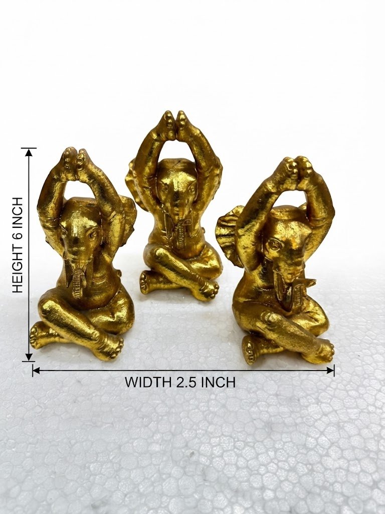 AR379 ( Golden Ganesha Yoga Meditation Statue Set of 3 ) - Image 2