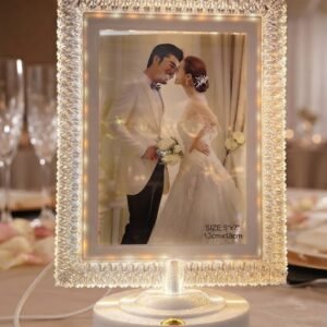 AR9397 ( Luxury Crystal LED Rectangular Personalized Photo Frame with White Base )PCS/CTN.48