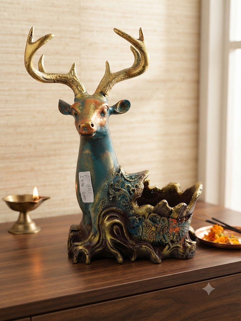 AT.601 ( Antique Deer Pen Stand with Decorative Leaf Base )