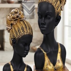 BB IM 109 ( Black & Golden African Lady Bust Statue Set of 2 )