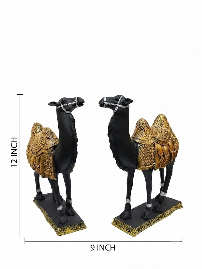 BB-IM-111 ( Ornate Black Camel Figurine Pair with Gold Embellished Saddles ) - Image 2