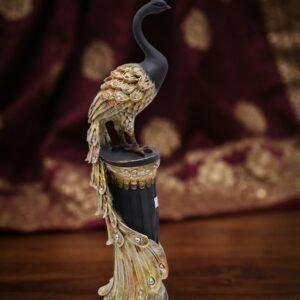 BB-IM-127  ( Ornate Peacock Figurine with Jeweled Tail on Decorative Pedestal )