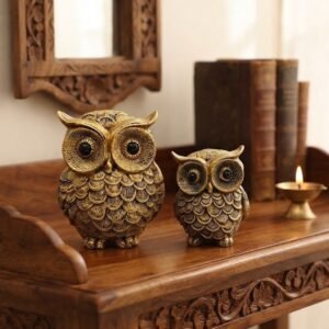 BB IM.106  ( Antique Golden Owl Pair Decorative Showpiece )