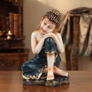 CALOVE.03 ( Resting Buddha Figurine in Deep Teal Robes with Gold Accents )