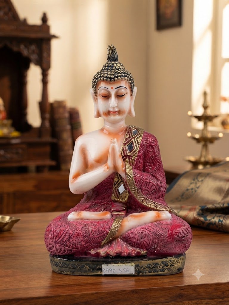 CAlove 910(m) ( Ornate Seated Buddha Statue in Magenta Robes with Jeweled Sash )