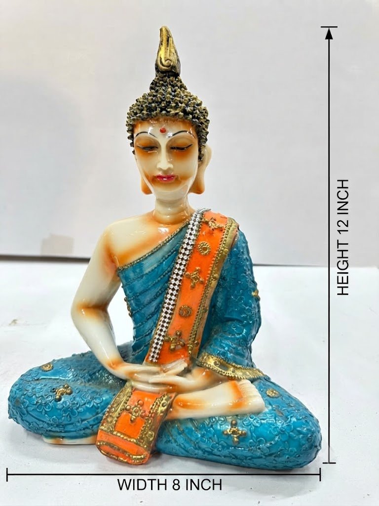 Calove 0601 ( Ornate Seated Buddha Statue in Teal and Saffron Robes ) - Image 2