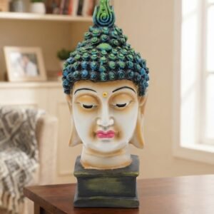 Colour 905 (Buddha Head Sculpture with Turquoise Curled Hair and Green Patina Base