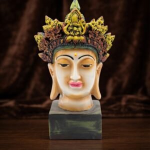 Colour 908  ( Ornate Buddha Head Bust with Elaborate Crown and Green Patina Base )
