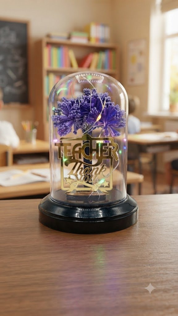 DM set teacher 03 ( Elegant Teacher Thank You Purple Floral LED Glass Dome )
