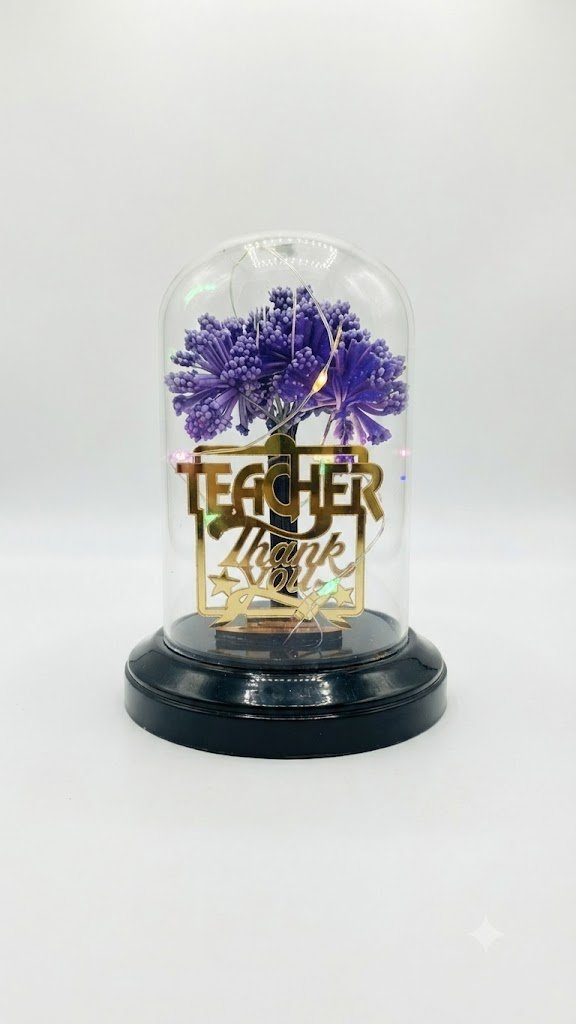 DM set teacher 03 ( Elegant Teacher Thank You Purple Floral LED Glass Dome ) - Image 2