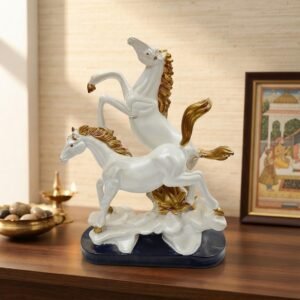 Dable horse   ( Elegant White Double Horse Figurine with Golden Accents  )