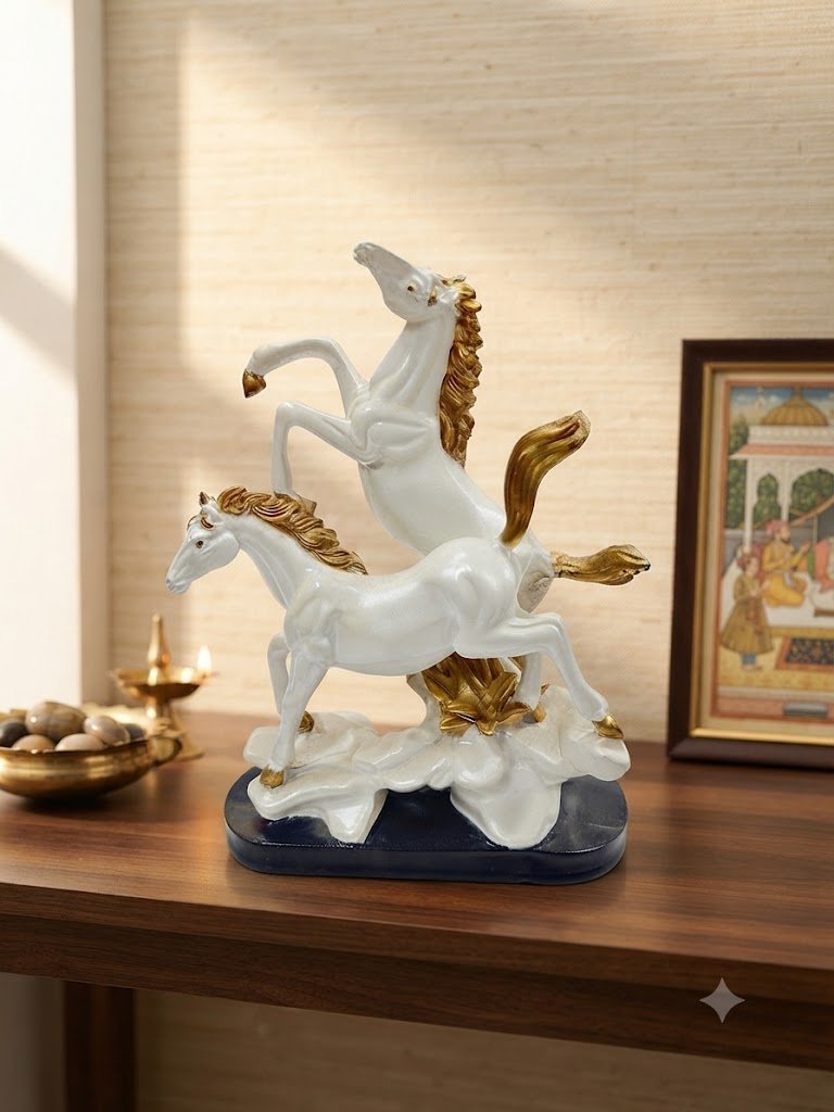Dable horse ( Elegant White Double Horse Figurine with Golden Accents )